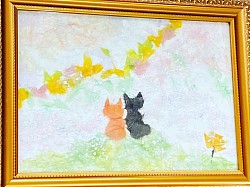 ちぎり絵空をみつめる猫の作品